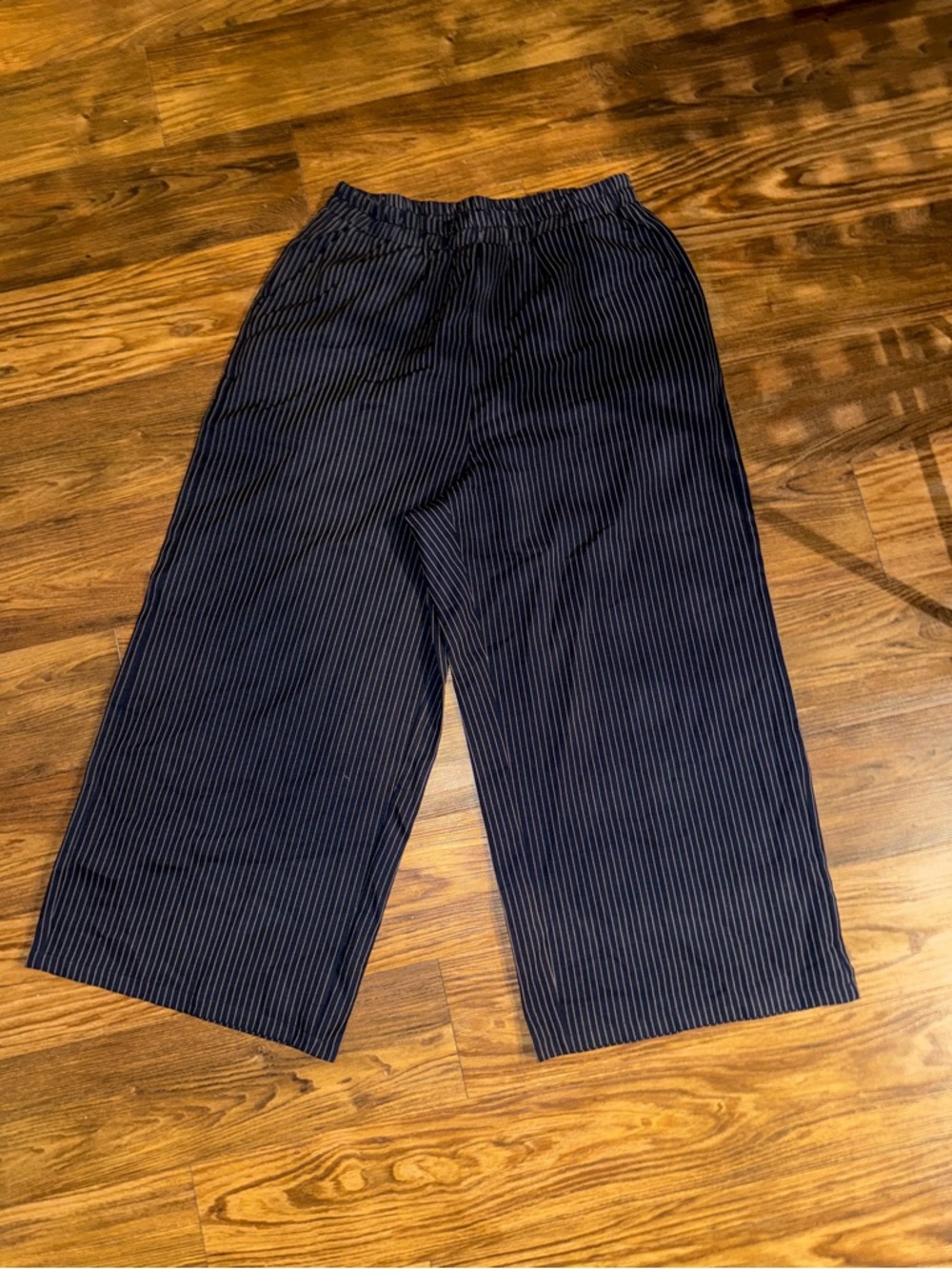 Cider Navy and White Pinstripe Cropped Wide-Leg Pants